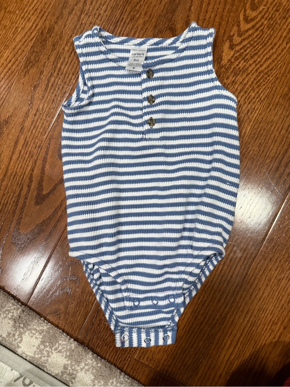 Carter's Blue & White Striped Sleeveless Bodysuit with Front Buttons